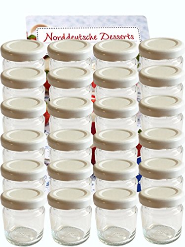 Vitrea 100er Set Sturzgläser Mini Gläser 53 ml mit Schraub-Deckel Deckelfarbe Weiß To 43 Rundgläser Weiss Honig Kaviar Marmeladengläser Einweckgläser Honig, Gläser, Einmachgläser, Portionsgläser von Vitrea