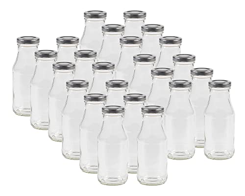 12 leere Glasflaschen Flaschen 263ml mit Schraub-Deckel Silber zum selbst befüllen von Milchflaschen, Saftflaschen, Smoothie Flaschen TO43 0,25l von Vitrea