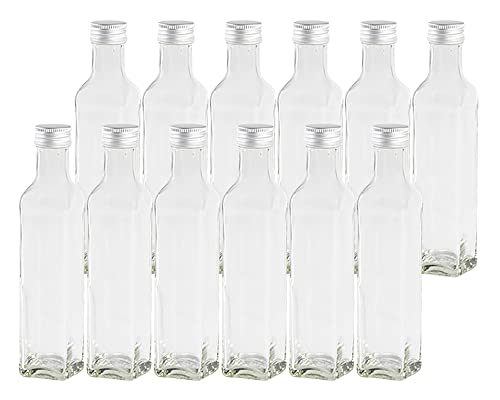 12 leere Glasflaschen Flaschen Maraska 100ml mit Schraub-Deckel Silber, Eckig, zum selbst Abfüllen Likörflasche Schnapsflasche von Vitrea