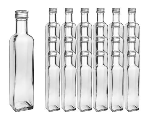 12 leere Glasflaschen Flaschen Maraska 250ml mit Schraub-Deckel Silber, Eckig, zum selbst Abfüllen Likörflasche Schnapsflasche von Vitrea