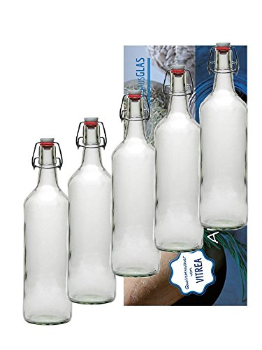 Vitrea 12er Set Bügelflaschen Bügelflasche Glasflaschen mit Bügelverschluss 1L 1000 ml zum Selbstbefüllen inklusive von Vitrea