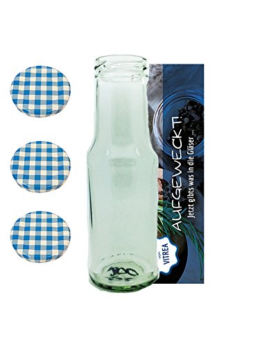 20 leere Glasflaschen "Epic" 150 ml incl. Schraubverschluss, Rund, zum selbst Abfüllen Likörflasche Schnapsflasche Deckelfarbe Blau Karriert To 43 Vitrea von Vitrea