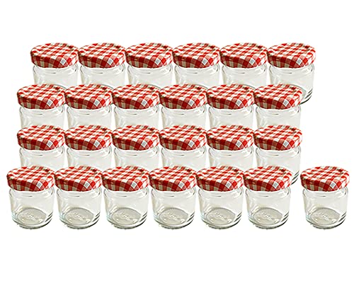 Vitrea 25 x Marmeladengläser kleine 50 ml Gläschen mit Schraub-Deckel Rot Kariert - Mini Einmachgläser - Honiggläser - Probiergläser für Gastgeschenke & Hochzeit Made in Germany von Vitrea
