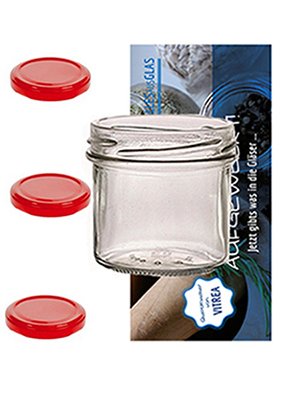 45er Set Sturzgläser 125 ml Marmeladengläser Einmachgläser Einweckgläser To 66 roter Deckel incl. Vitrea von Vitrea