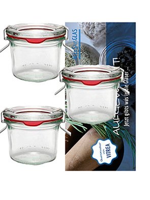 48 Weck Gläser 80 ml Einmachgläser Sturzgläser Weckgläser/inkl 48 Einkochringe 96 Klammern 48 Glasdeckel von Vitrea