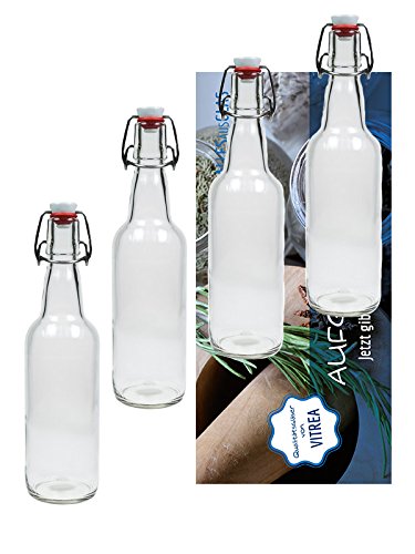 Vitrea 4er Set Bügelflaschen Bügelflasche Glasflaschen 500ml mit Bügelverschluss zum Selbstbefüllen Bügelflasche Smoothie von Vitrea