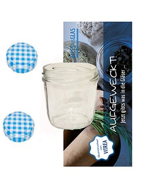 50 x Marmeladengläser 230ml - Einmachgläser Blau Kariert To 82 - Einweckgläser mit Schraub-Deckel - Einkochgläser klein - Made in Germany von Vitrea
