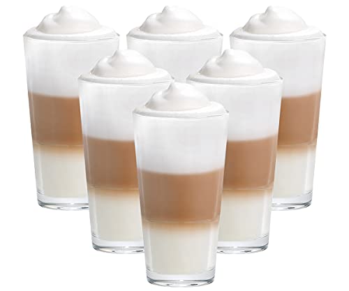 Vitrea 6er Set Latte Macchiato/Kaffee-Gläser - 350ml, 6 Glas Trinkhalme, 1 Bürste, Stapelbar (6Stacky 350ml) von Vitrea