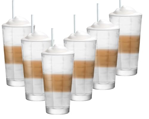 6er Set Latte Macchiato/Kaffee-Gläser - 360ml, 6 Glas Trinkhalme 23 cm, 1 Bürste (Vitrea Cubeila Caffe Latte) von Vitrea