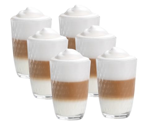 6er Set Latte Macchiato/Kaffee-Gläser - 390ml, 6 Glas Trinkhalme 23 cm, 1 Bürste (Vitrea Sloti Caffee Latte) von Vitrea