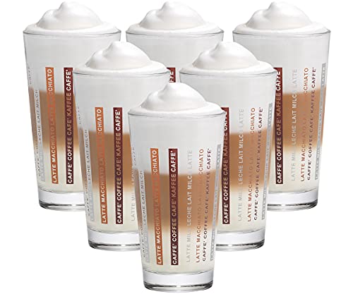 Vitrea 6er Set Latte Macchiato/Kaffee-Gläser - 370ml, 6 Glas Trinkhalme 23 cm, 1 Bürste (6 Siestr Druck 370ml) von Vitrea