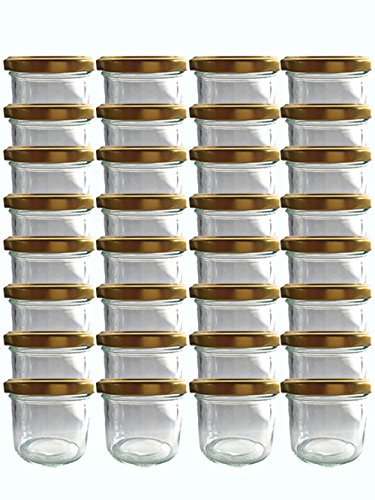 Vitrea Vorratsgläser-Sturzgläser Set | Menge 20 Stück | Füllmenge 125 ml | mit Schraub-Deckel Deckelfarbe Gold 20 Etiketten | für Marmeladengläser Haushaltsetiketten beschriften Gläser (Gold) von Vitrea