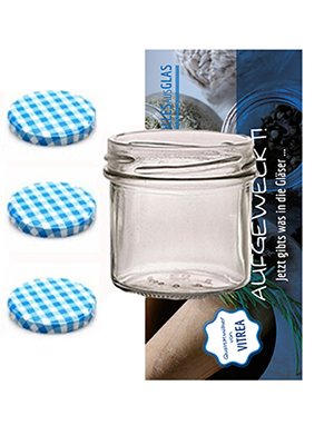 Vitrea 100 Sturzgläser 125 ml Marmeladengläser Einmachgläser Einweckgläser To 66 Blau-Karriert von Vitrea