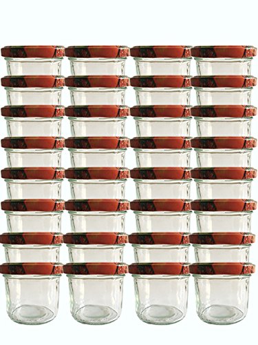 Vitrea 100 x Marmeladengläser kleine 125 ml Gläschen mit Schraub-Deckel Rot - Einmachgläser - Sturzgläser Honiggläser - Probiergläser für Gastgeschenke & Hochzeit Made in Germany (100) von Vitrea