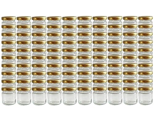 Vitrea 100 x Marmeladengläser kleine 37 ml Gläschen mit Schraub-Deckel Gold - Mini Einmachgläser - Honiggläser - Probiergläser für Gastgeschenke & Hochzeit Made in Germany (100) von Vitrea
