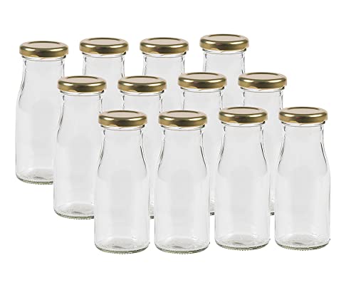 Vitrea 12 leere Glasflaschen Flaschen 150ml EPI mit Schraub-Deckel Gold zum selbst befüllen von Milchflaschen, Saftflaschen, Smoothie Flaschen TO43 0,15l von Vitrea