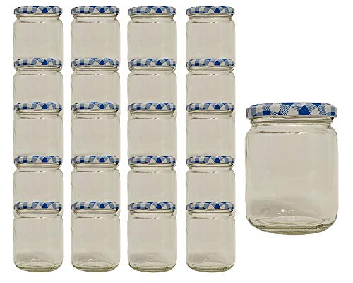 Vitrea 12 x Marmeladengläser 275ml Gläschen mit Schraub-Deckel Blau Kariert - Einmachgläser - Sturzgläser - Honiggläser - Probiergläser für Gastgeschenke & Hochzeit Made in Germany (12) von Vitrea