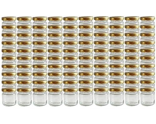Vitrea 200 x Marmeladengläser kleine 37 ml Gläschen mit Schraub-Deckel Gold - Mini Einmachgläser - Honiggläser - Probiergläser für Gastgeschenke & Hochzeit Made in Germany (200) von Vitrea