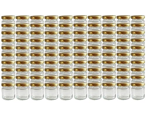 Vitrea 200 x Marmeladengläser kleine 37 ml Gläschen mit Schraub-Deckel Gold - Mini Einmachgläser - Honiggläser - Probiergläser für Gastgeschenke & Hochzeit Made in Germany (200) von Vitrea