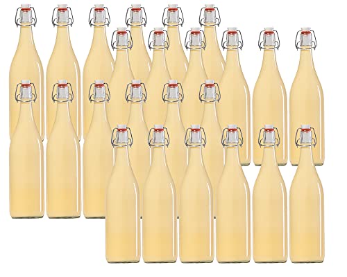 Vitrea 24er Set Bügelflaschen Bügelflasche Glasflaschen mit Bügelverschluss 1L 1000 ml Typ A Etiketten zum Selbstbefüllen von Vitrea