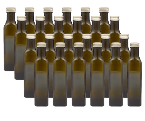 Vitrea 24x Glasflaschen MARASKA GRÜN 250ml mit Schraub-Deckel Gold Saftflasche Likörflaschen Schnapsflaschen Ölflaschen Flaschen Wasserflasche aus Glas zum selbst befüllen von Vitrea
