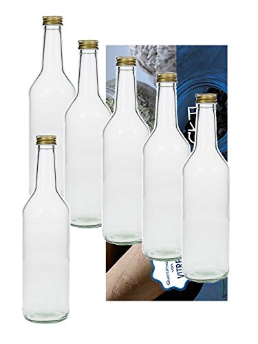 Vitrea 4 Leere Glasflaschen 1000ml 1 Liter Geradh mit Schraubverschluss Gold zum Selbstbefüllen von Vitrea