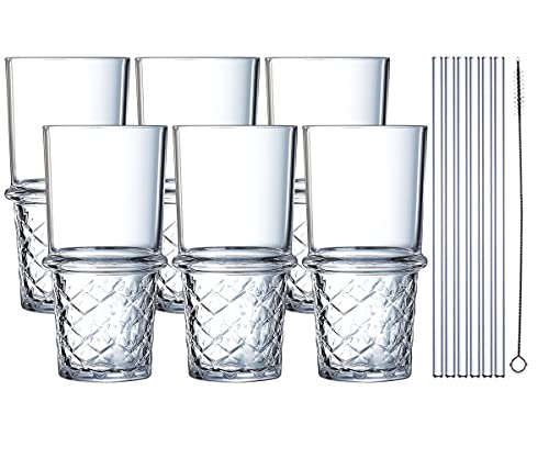 Vitrea 6er Set Latte Macchiato/Kaffee-Gläser - 400ml, 6 Glas Trinkhalme 23 cm, 1 Bürsten (New York 400ml) von Vitrea