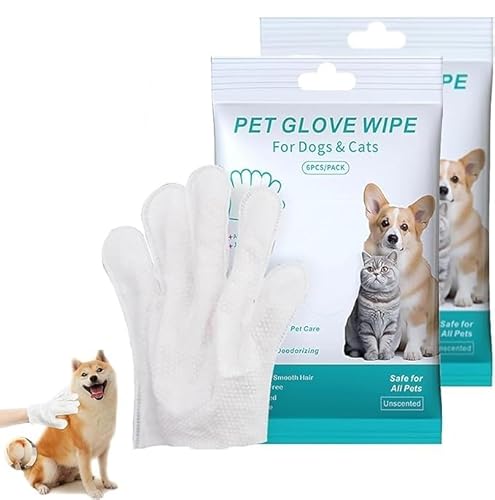 Rinse-Free Dog Shampoo Mitts,Pet Glove Wipe, Hypoallergenic Pet Bath Wipes Perfect for Long-Haired Dogs, Dog Wipes Cleaning Deodorizing Penetrating Fur,No Rinsing, for Daily Care and Travel (2 pcs) von Vitrywei