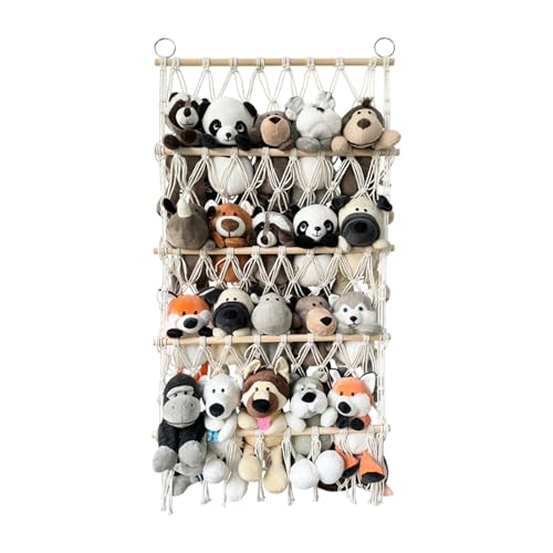 Bohemian Stoffed Animal Net Rack - 4 Tier Makrame Plüschorganisator, Dekorative Spielzeughängematte | Wand Montiert Einstellbares Aufbewahrungsnetz, Boho -Kinderzimmer -Spielzeughalter, Kindergarten - von Vitsrisea