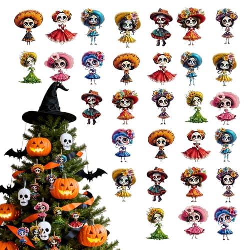 Vitsrisea Halloween Baumschmuck, 30 Teile Holz Halloween Deko Baumbehang, 2D Gruselpendel Festlich Deko für Innenraum Garten Festival, Zuhause Garten Festival Dekoration von Vitsrisea