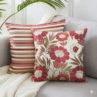 Edles Jacquard Wendekissen Rot/Hellbeige, Vielfarbig Und Aufwendig Gewebte Ranken Blumen von ViuDesign
