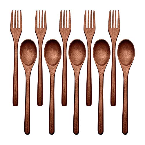 Viudecce 10 Stück aus Gabeln Set Utensilien aus Besteckset aus Naturholz wiederverwendbar zum Kochen durch Rühren Essen von Viudecce