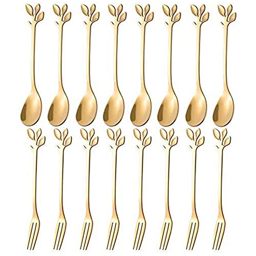 Viudecce 20 Stück Serie Dessertlöffel und Set Kuchengabel Kaffeelöffel Obstgabel Kreativ Edelstahl – Gold von Viudecce