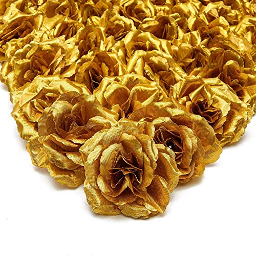 Viudecce Künstliche Blumen, Rosenköpfe, Seide, 50 Stück, für Dekoration von Kleidung, Hut, Hochzeitsdekoration (Gold) von Viudecce