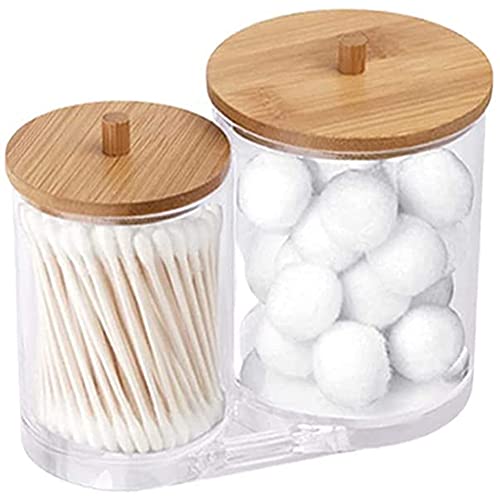 Viudecce Wattestäbchenhalter mit Bambusdeckel, Acryl-Qtip-Halter, Wattestäbchenspender, Wattestäbchenspender, rundes Pad von Viudecce