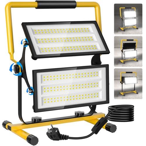LED Baustrahler 200W 6500K Arbeitsleuchte 22000lumen Einstellbare Richtung Arbeitsscheinwerfer mit Stecker IP66 Wasserdicht Bauscheinwerfer mit 3M Kabel für Werkstatt, Baustelle Garage von Viugreum