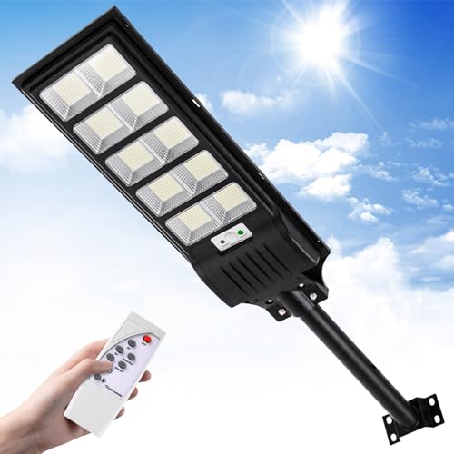Viugreum 1 PACK 500W LED Solar Straßenlaterne mit Fernbedienung 900 LED 6500K Straßenlampe Wandleuchte mit Bewegungsmelder Sensor IP65 Wasserdicht Außen Straßenleuchte Wegeleuchte Freien von Viugreum