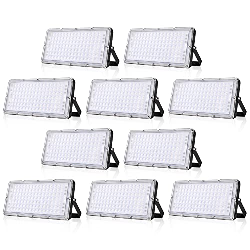 Viugreum 10 Pack 100w Led Strahler, Ultradünn Floodlight Warmweiß 3200K Led Strahler außen Superhell 10000Lm Mit 105Leds (Smd 2835), IP66 Wasserdicht Aussenstrahler für Garten, Garag von Viugreum