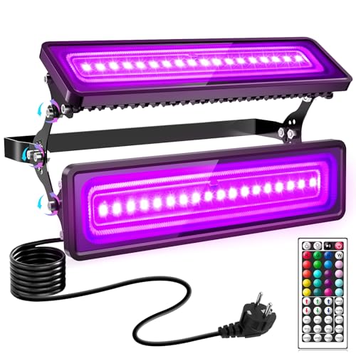 Viugreum 120W Schwarzlicht 20 Farben UV+RGB Led Scheinwerfer IP65 Wasserdicht UV Strahler Außen mit Netzkabel 1.5m Schwarzlichtlampe mit Farbverläufe und Dynamisches RGB für Party, Disco von Viugreum