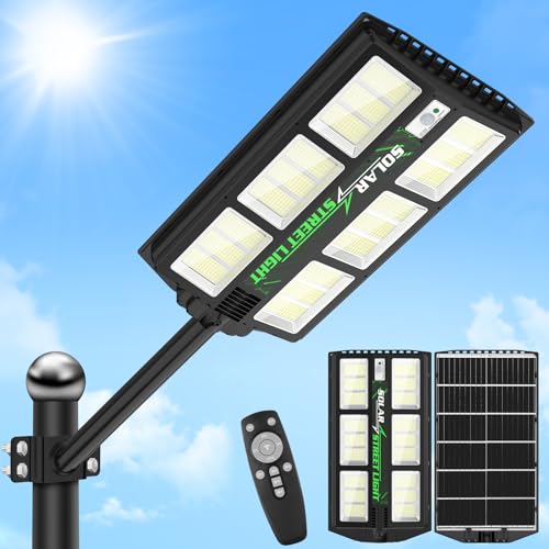 Viugreum 1200W LED Solar Straßenlaterne mit Fernbedienung, 6500K Straßenlampe mit Bewegungsmelder Sensor Dämmerung bis zum Morgengrauen Straßenleuchte IP65 Wasserdicht Solar Wegeleuchte von Viugreum