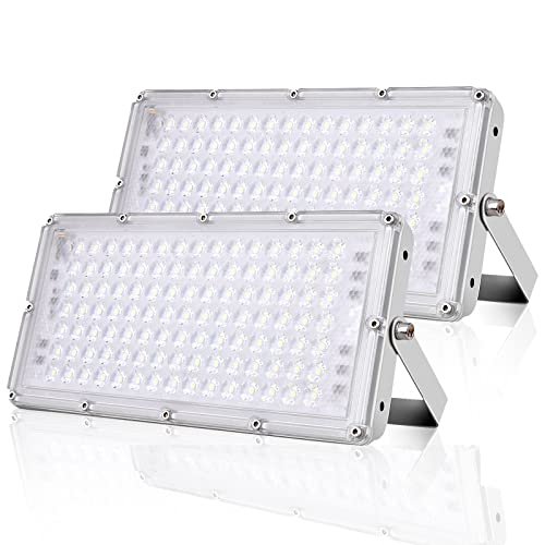 Viugreum 2 PACK Led Fluter 100w, Ultradünn Flutlicht Kaltweiß 6000K, Superhell 10000Lm Mit 105Leds (Smd 2835), IP66 Wasserdicht Aussenstrahler für Garten, Garage, Sportplatz, Hotel ect von Viugreum