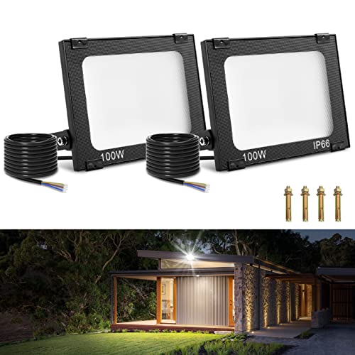 Viugreum 2 Pack 100W Led Strahler Außen 8000LM Flutlicht Aussen IP65 Aussenstrahler 5000K Fluter Kaltweiss Scheinwerfer Flutlichtstrahler mit 50cm Cable fur Hinterhof Auffahrt Garage Flur von Viugreum