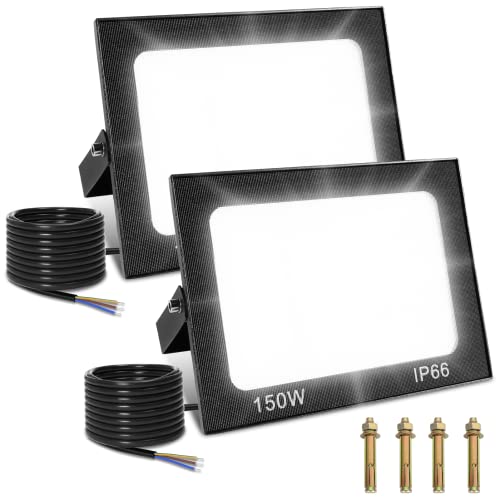 Viugreum 2 Pack 150W Led Strahler Außen 12000LM Flutlicht Aussen IP65 Aussenstrahler 5000K Fluter Kaltweiss Scheinwerfer Flutlichtstrahler mit 75cm Cable fur Hinterhof Auffahrt Garage Flur von Viugreum