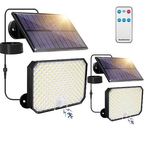 Viugreum 2 Pack 190 LED Solarlampen für Außen mit Bewegungsmelder 3 Models Solar Strahler Aussen IP65 Solarleuchten Outdoor 1800mAH Batterie Außenleuchte Solarstrahler mit Fernbedienung Garten Balkon von Viugreum