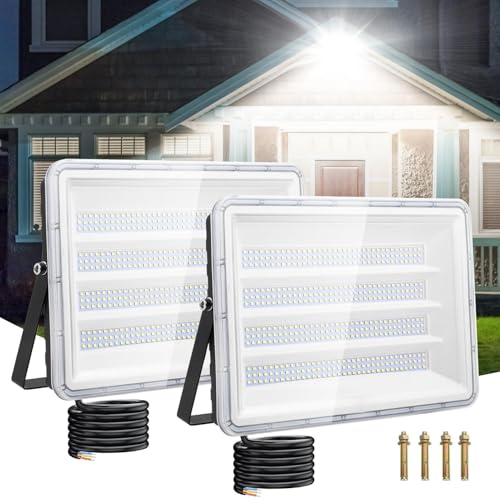 Viugreum Led Strahler Außen, 2 Stück 300W 30000LM flutlichtstrahler led, IP66 aussenstrahler led wasserdicht, 6500K aussen strahler mit 80cm Cable AC 220-240V für Garten, Garage, Sportplatz, Hof Flur von Viugreum