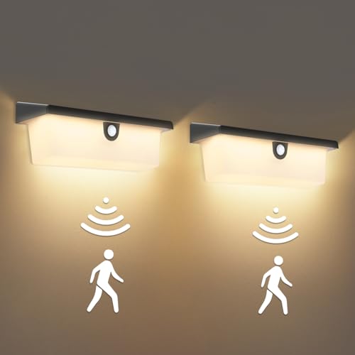 Viugreum 2 Pack Solar AußEnlampe Mit Bewegungsmelder 3 Models Warmweiß Aussenlampe IP65 Wasserdicht Wandleuchte Aussen Außenwandleuchte Mit Speicherfunktion Fur Garten Flur Treppenhaus von Viugreum