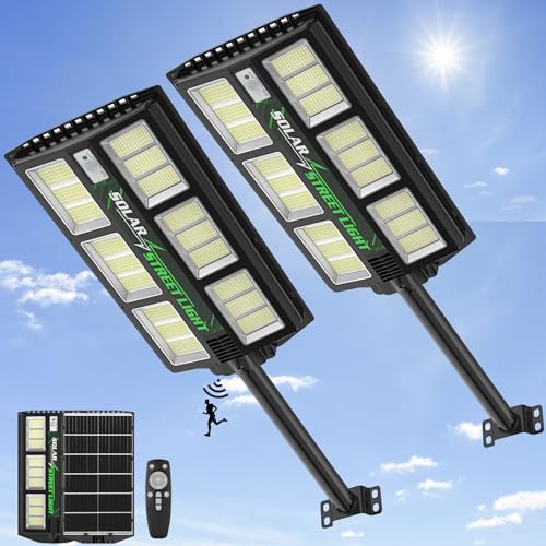 Viugreum 2 Stück 1200W LED Solar Straßenlaterne mit Fernbedienung, 6500K Straßenlampe mit Bewegungsmelder Sensor Dämmerung bis zum Morgengrauen Straßenleuchte IP65 Wasserdicht Solar Wegeleuchte von Viugreum