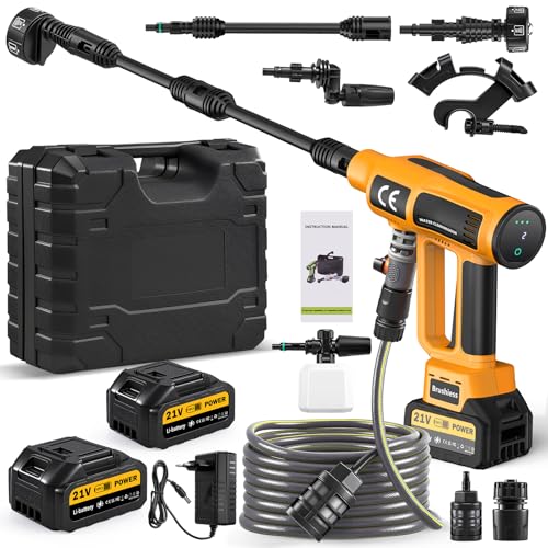 Viugreum 200 Bar Akku Hochdruckreiniger, 6-in-1-hochdruckreiniger mit akku 2 4000 mAh, 5 m Schlauch und Schaumbehälter, LED-Touchscreen, 4 Gänge einstellbar, high Pressure Cleaner für Auto, Terrasse von Viugreum