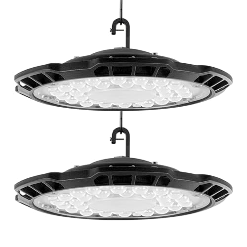 Viugreum 2PCS 150W Led Hallenstrahler, 6500K Kaltweiß UFO LED, IP65 Wasserdichte Hallenbeleuchtung Werkstattbeleuchtung, 120° Abstrahlwinkel Industrielampe, Werkstatt Deckenleuchte Werkstattleuchte von Viugreum