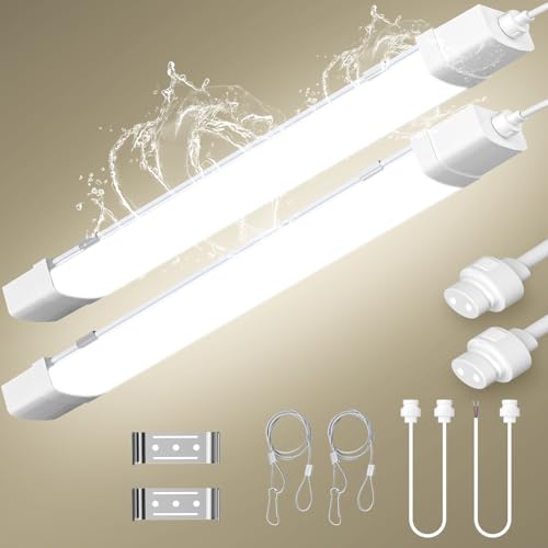 Viugreum 2er Feuchtraumleuchte 90cm, 30W 3000LM 4500K Neutralweiß LED Röhre, Verknüpfbar, Wasserfest IP66 Werkstattlampe Wannenleuchte für Garage Büro Warenhaus Keller von Viugreum